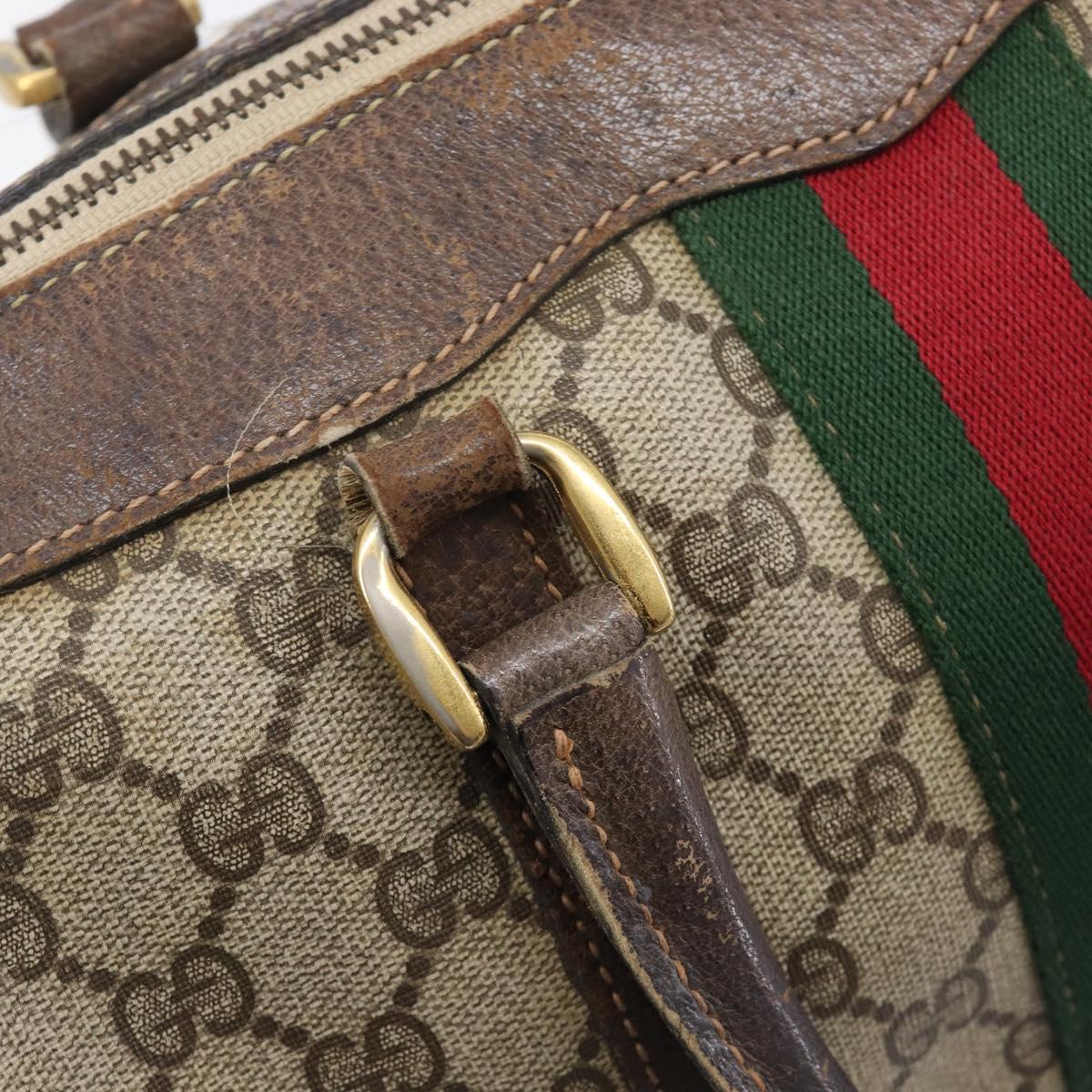GUCCI GG Supreme Web Sherry Line Boston Bag PVC Beige Gold Auth 209967