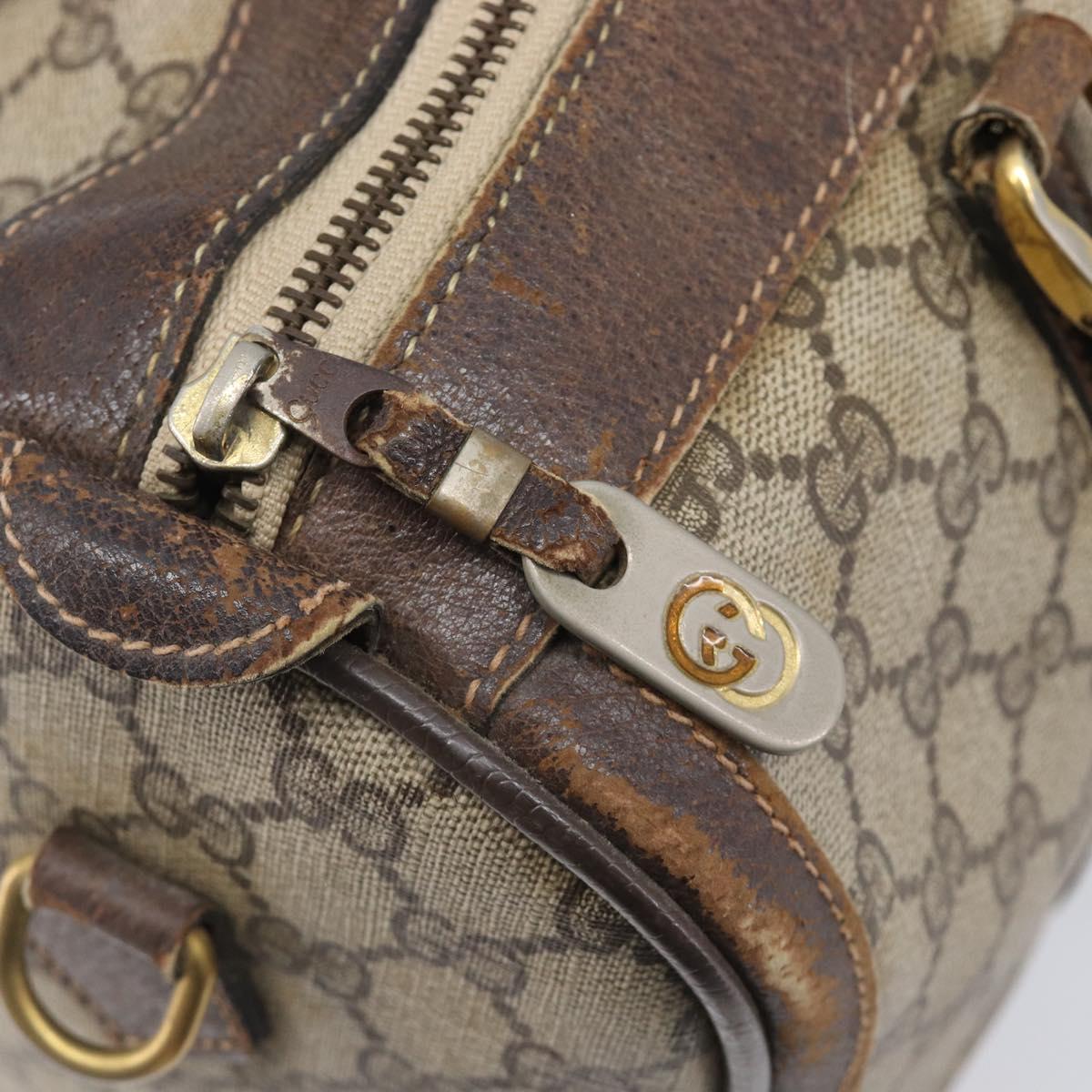 GUCCI GG Supreme Web Sherry Line Boston Bag PVC Beige Gold Auth 209967