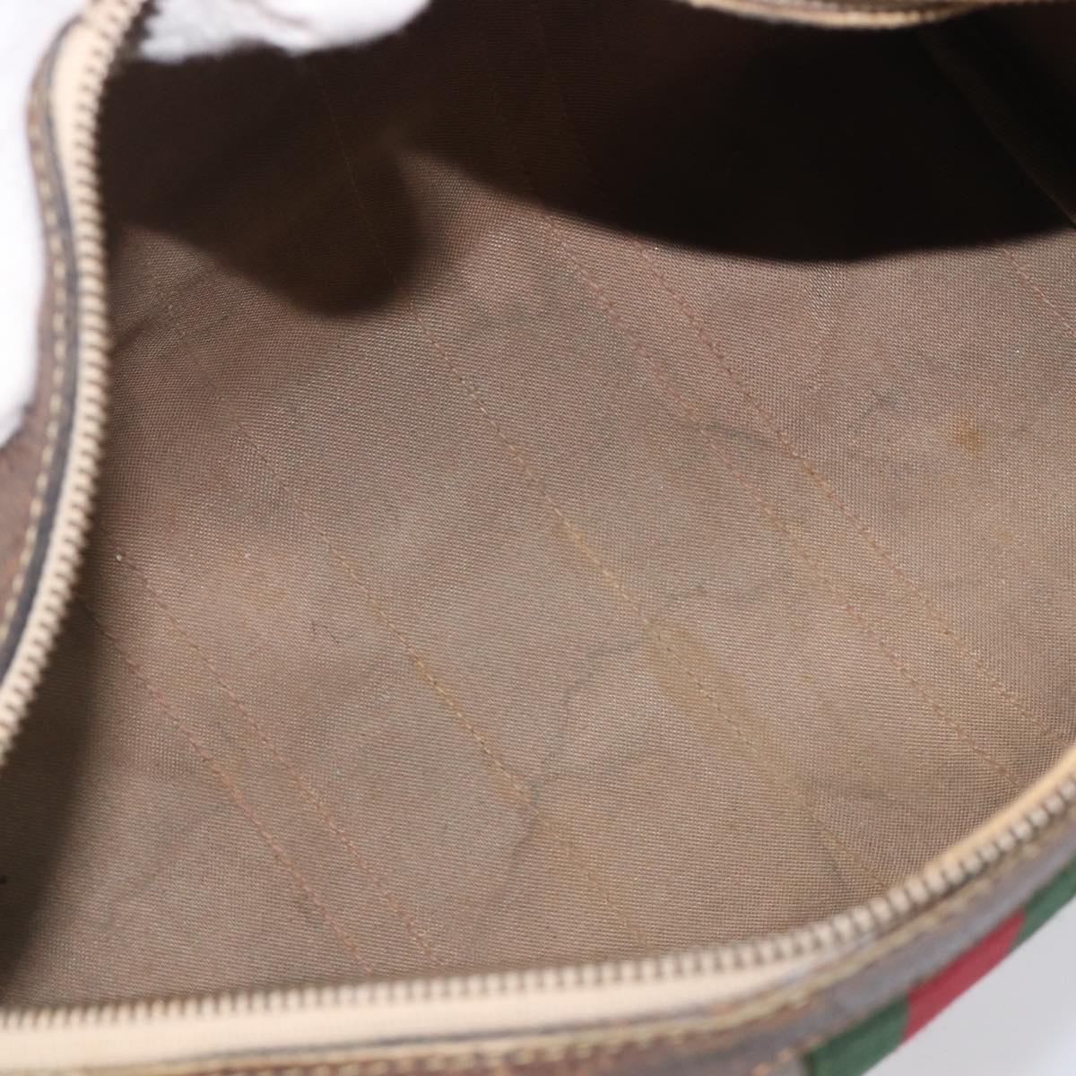 GUCCI GG Supreme Web Sherry Line Boston Bag PVC Beige Gold Auth 209967