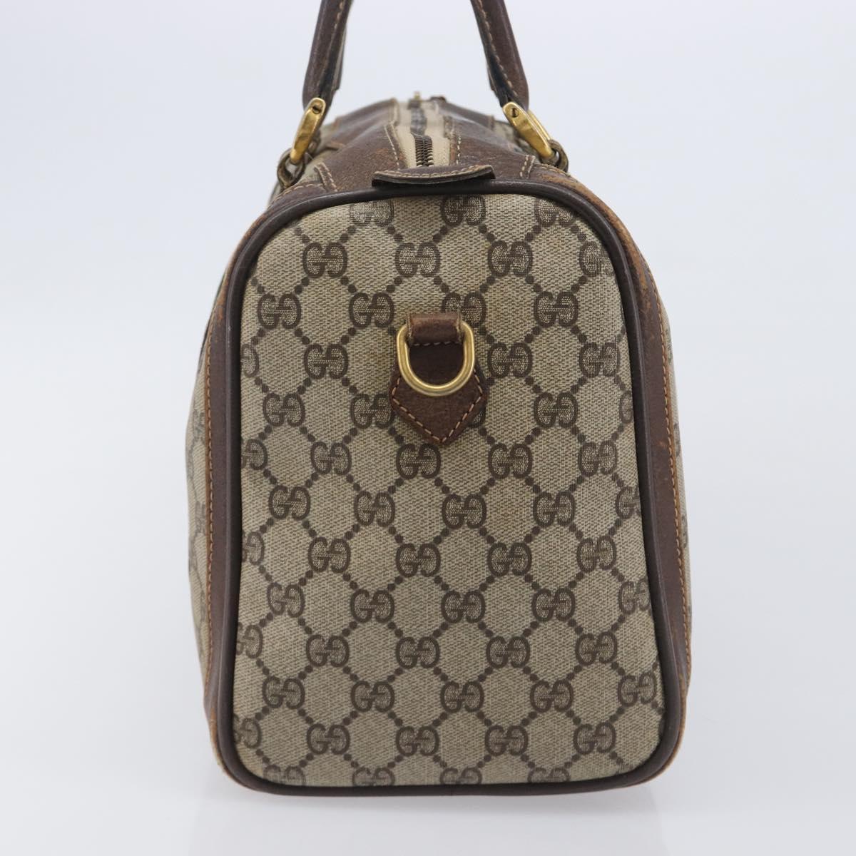 GUCCI GG Supreme Web Sherry Line Boston Bag PVC Beige Gold Auth 209967
