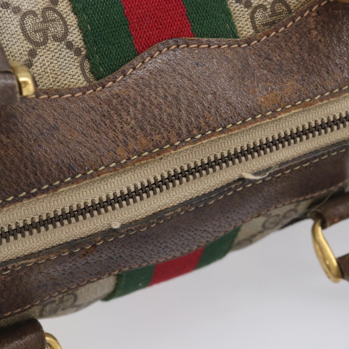 GUCCI GG Supreme Web Sherry Line Boston Bag PVC Beige Gold Auth 209967