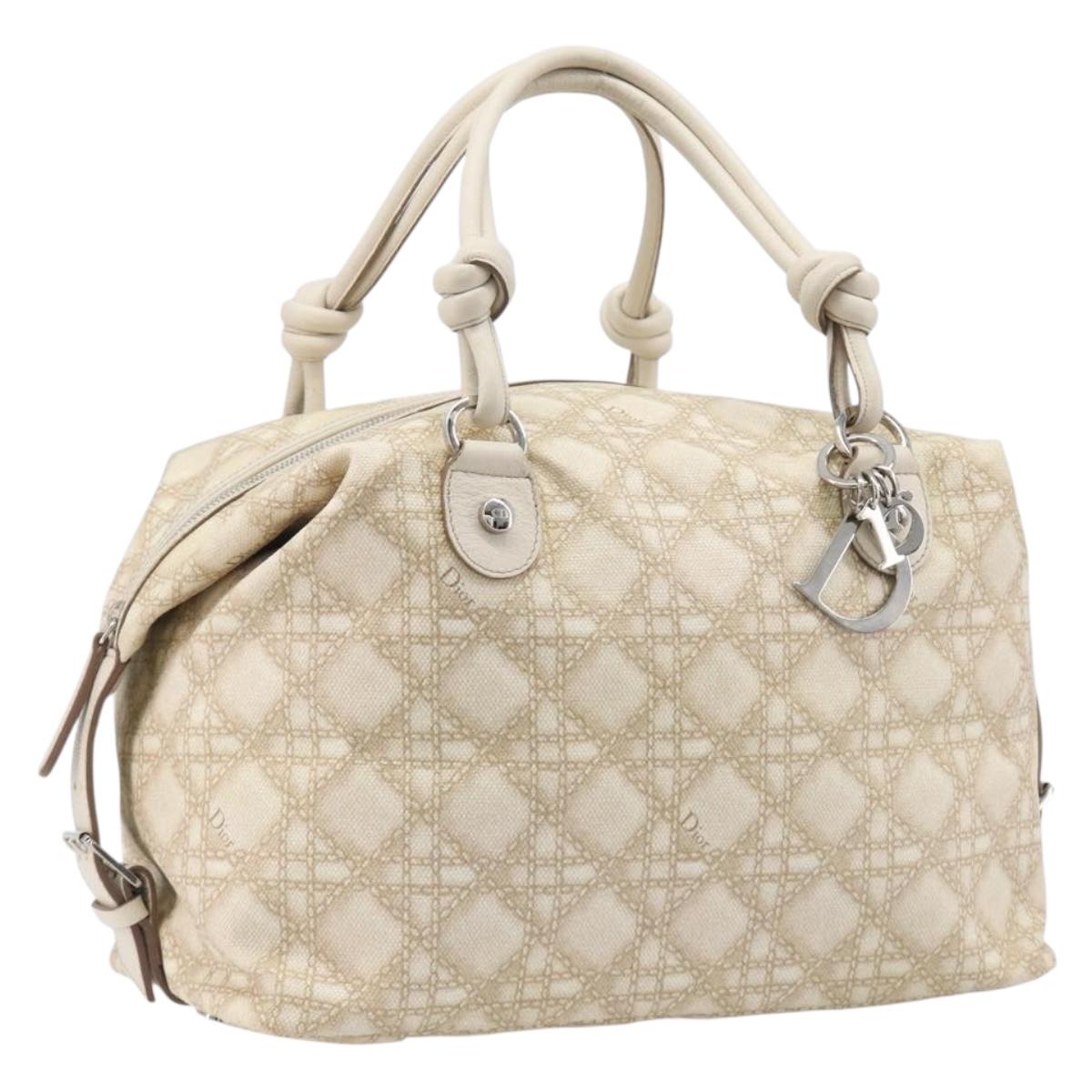 Christian Dior Panarea Hand Bag Canvas Ivory Silver Auth 209976A