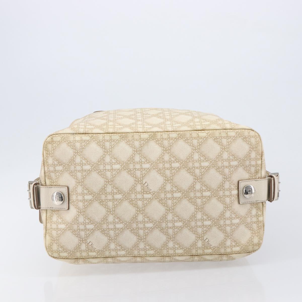 Christian Dior Panarea Hand Bag Canvas Ivory Silver Auth 209976A