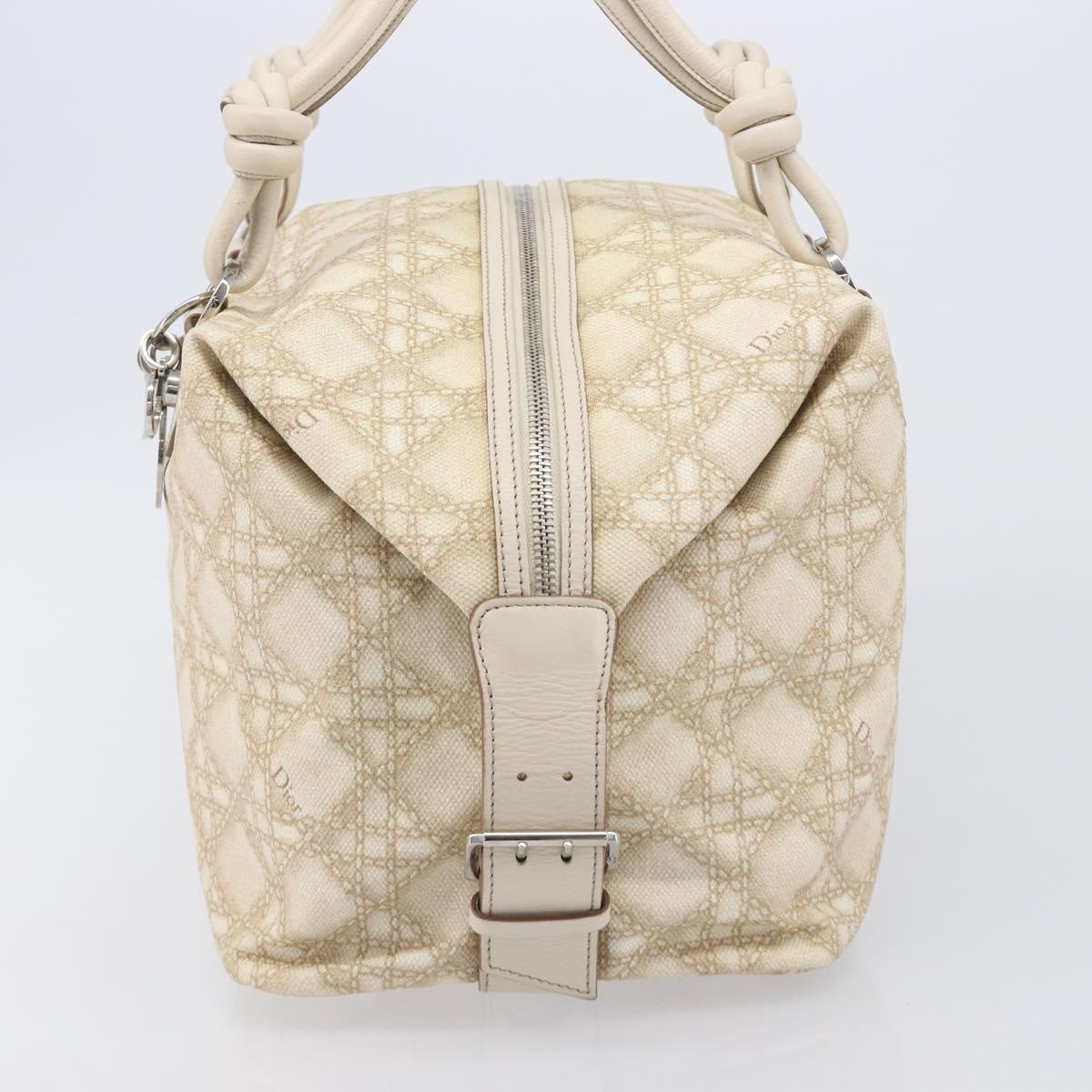 Christian Dior Panarea Hand Bag Canvas Ivory Silver Auth 209976A