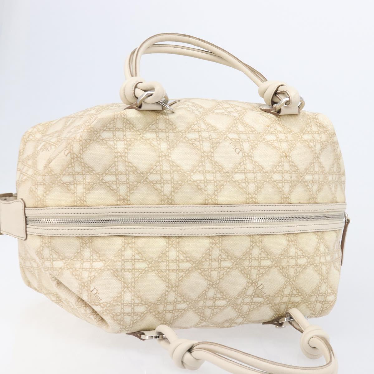 Christian Dior Panarea Hand Bag Canvas Ivory Silver Auth 209976A
