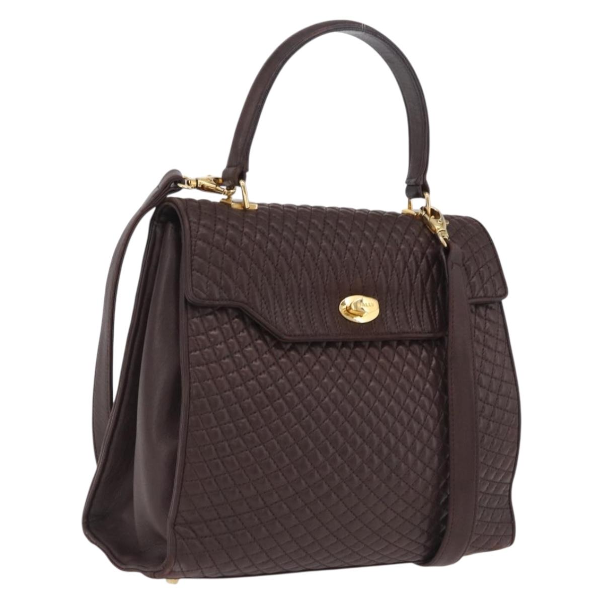 Bally Hand Bag Leather 2way Brown Gold Auth 209977