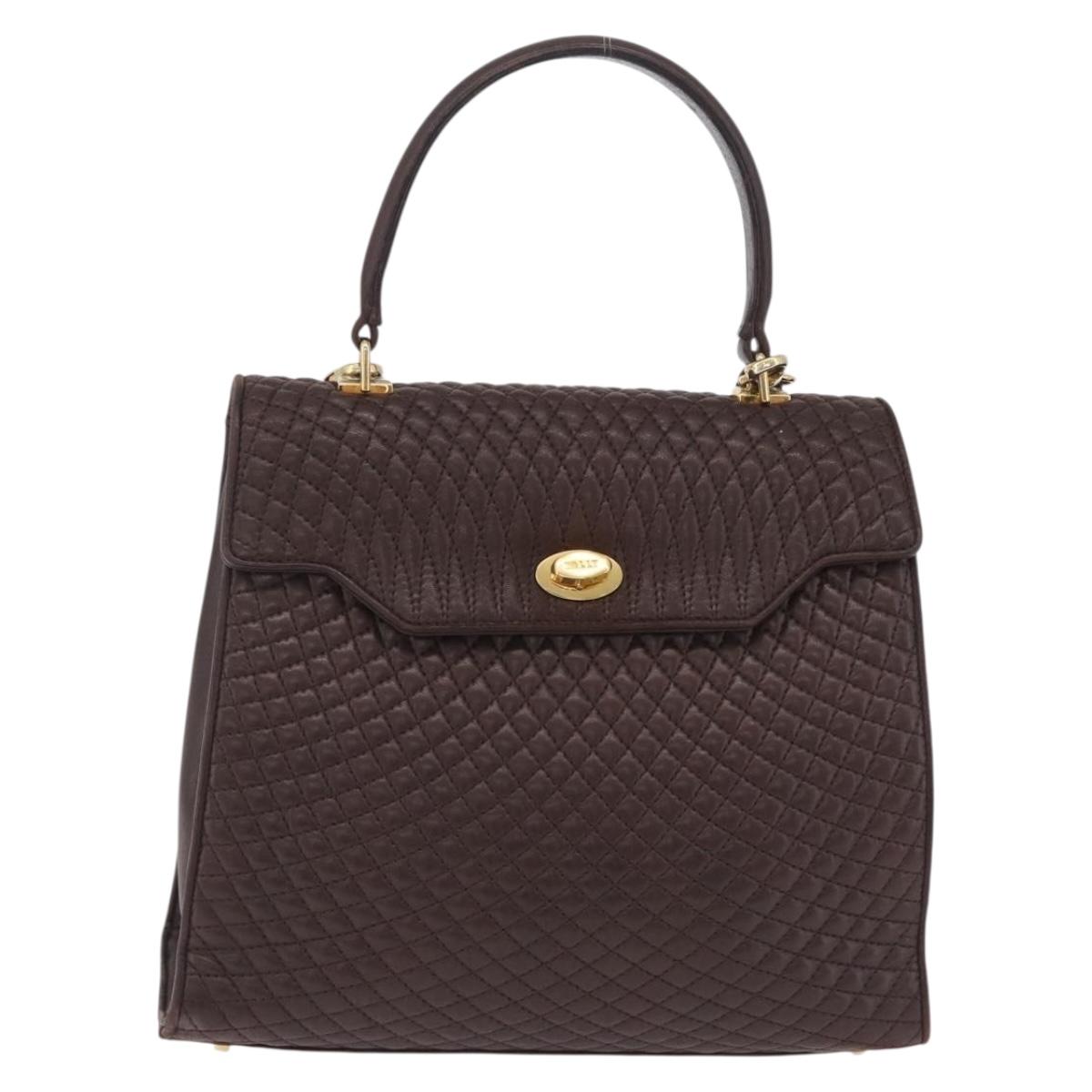 Bally Hand Bag Leather 2way Brown Gold Auth 209977