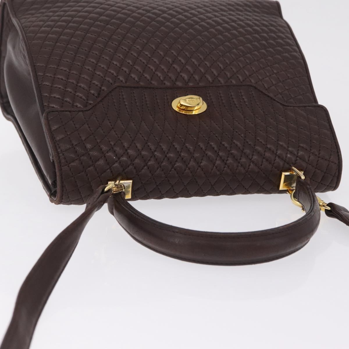 Bally Hand Bag Leather 2way Brown Gold Auth 209977