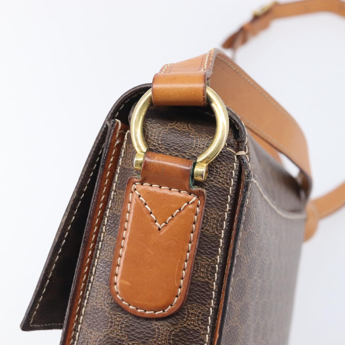 CELINE Macadam Canvas Shoulder Bag PVC Leather Brown Gold Auth 209978A