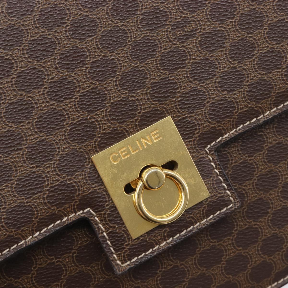 CELINE Macadam Canvas Shoulder Bag PVC Leather Brown Gold Auth 209978A