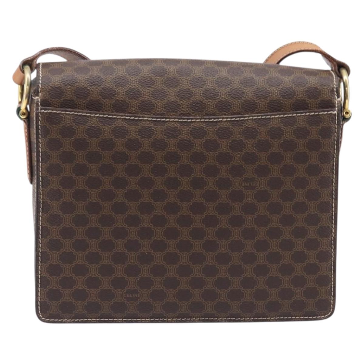 CELINE Macadam Canvas Shoulder Bag PVC Leather Brown Gold Auth 209978A