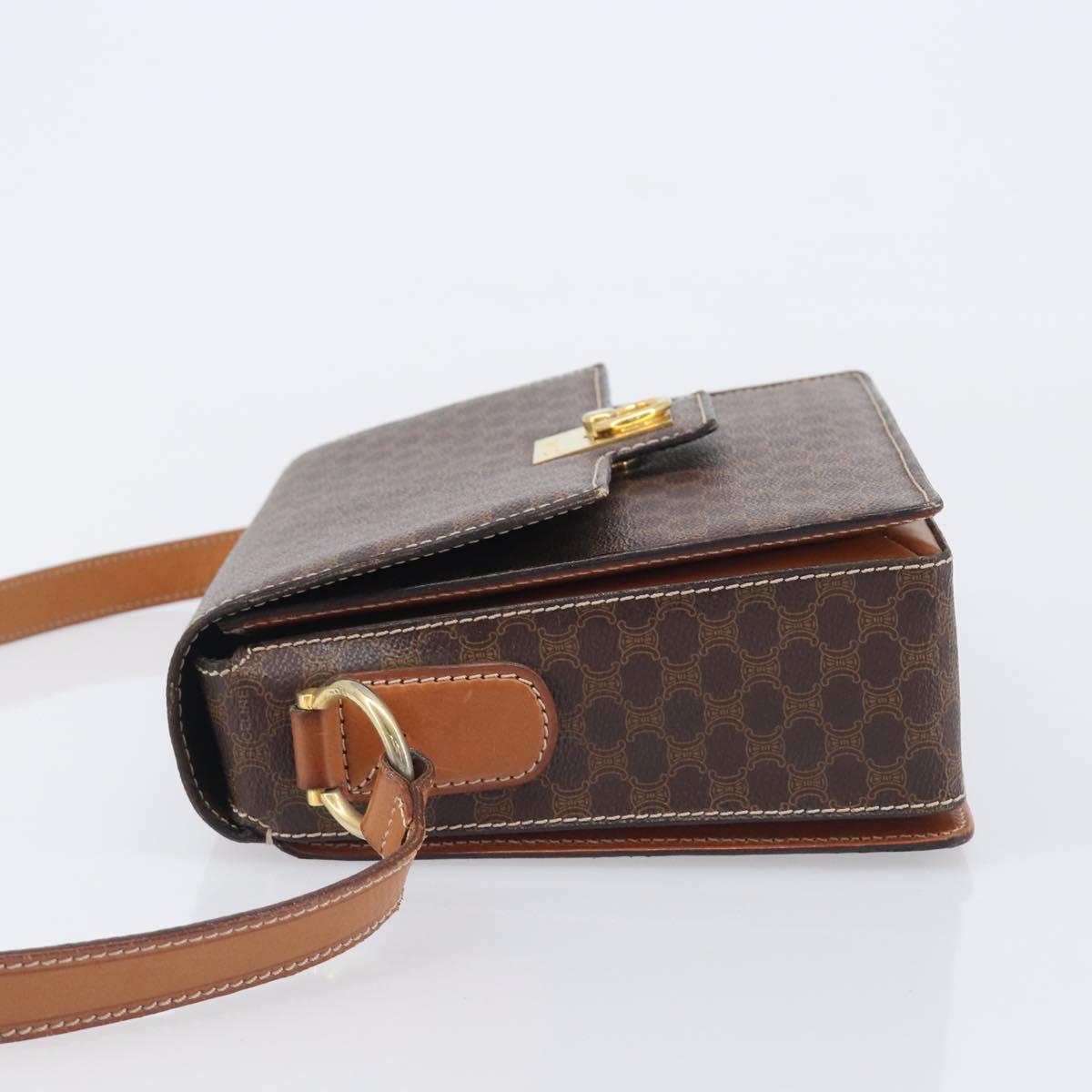 CELINE Macadam Canvas Shoulder Bag PVC Leather Brown Gold Auth 209978A