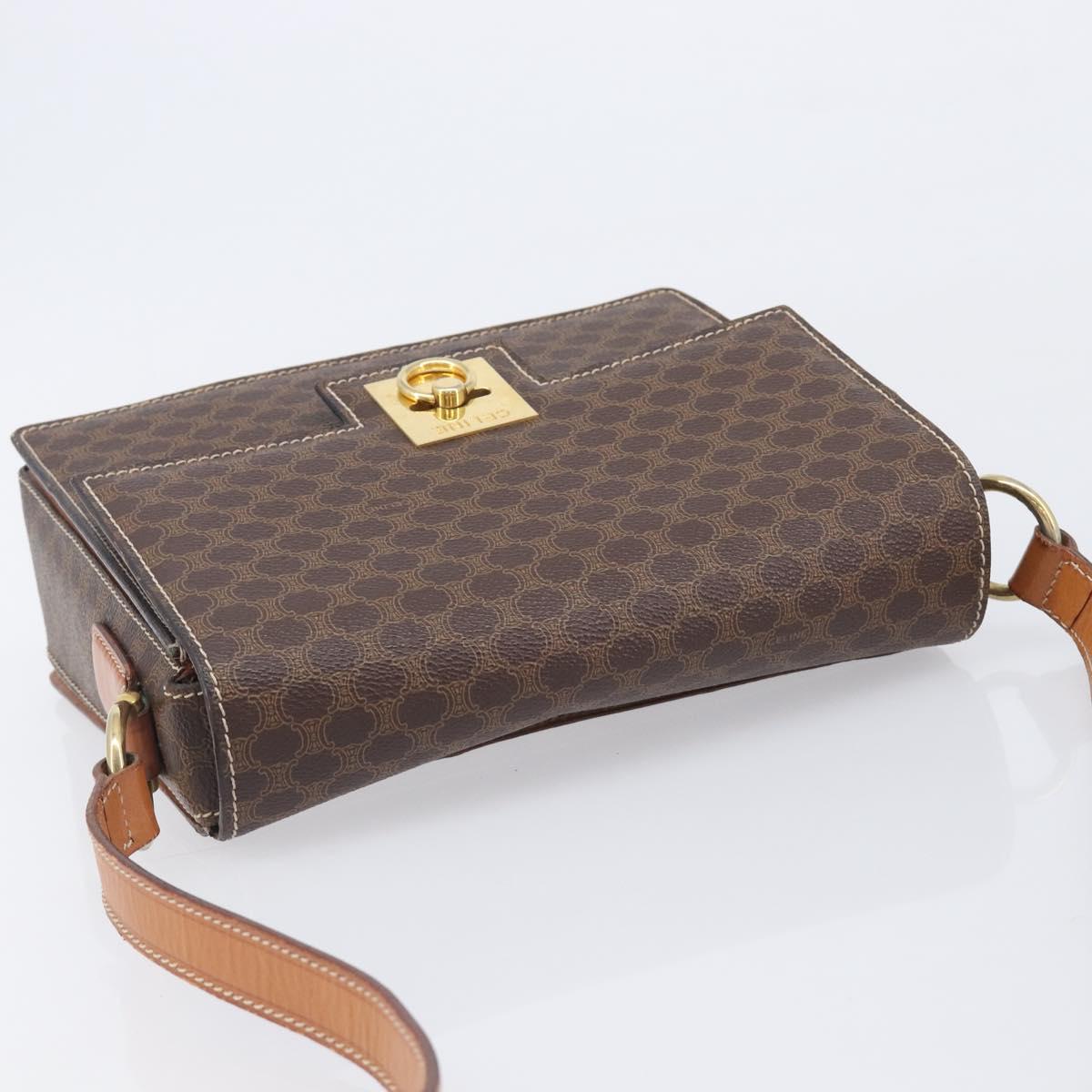 CELINE Macadam Canvas Shoulder Bag PVC Leather Brown Gold Auth 209978A