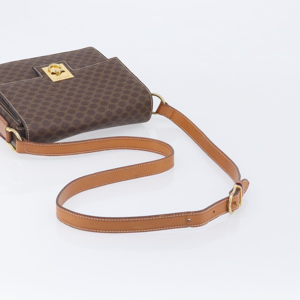 CELINE Macadam Canvas Shoulder Bag PVC Leather Brown Gold Auth 209978A