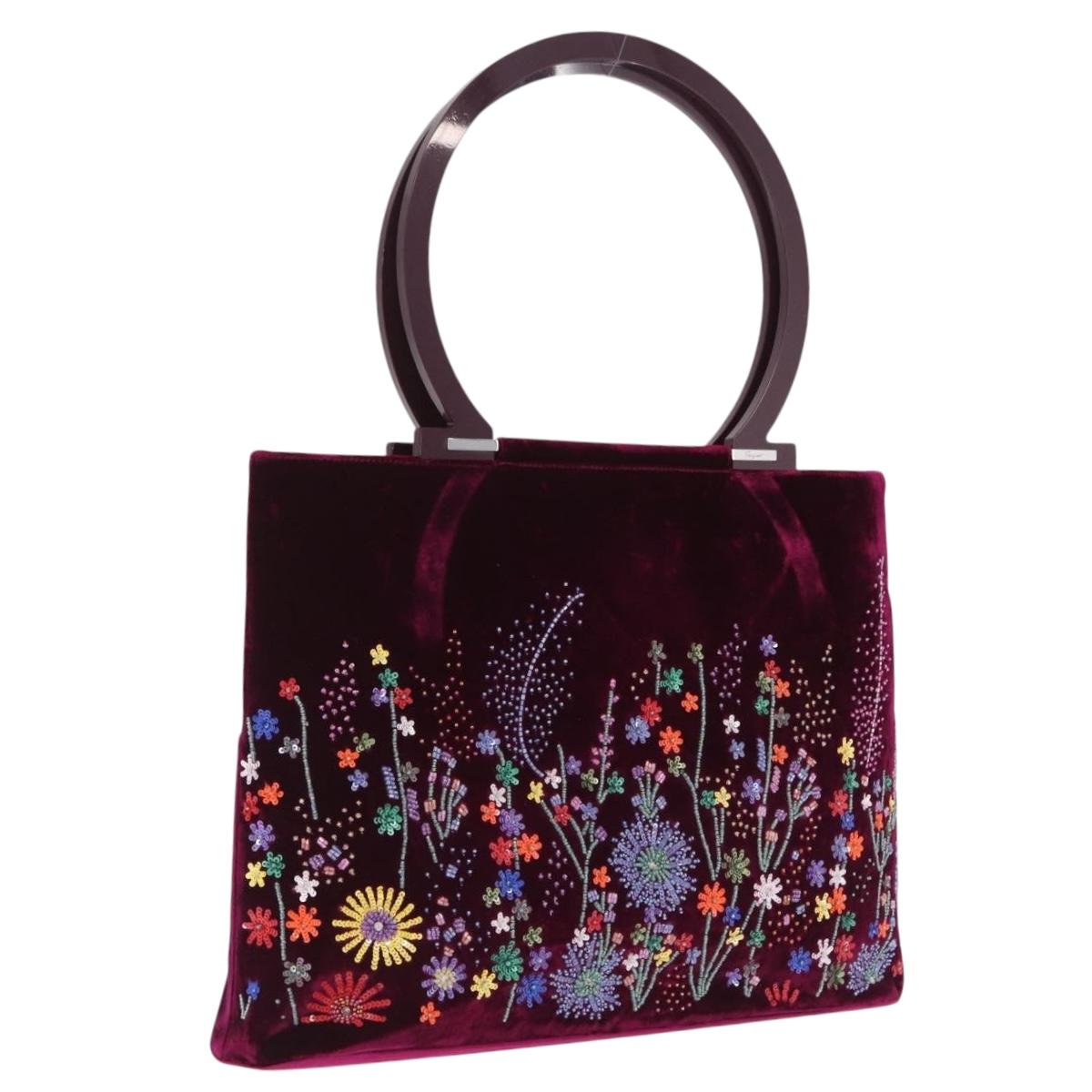 Salvatore Ferragamo Gancini Tote Bag Velor Purple Silver Auth 209980V
