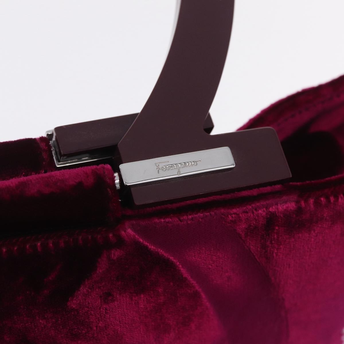 Salvatore Ferragamo Gancini Tote Bag Velor Purple Silver Auth 209980V