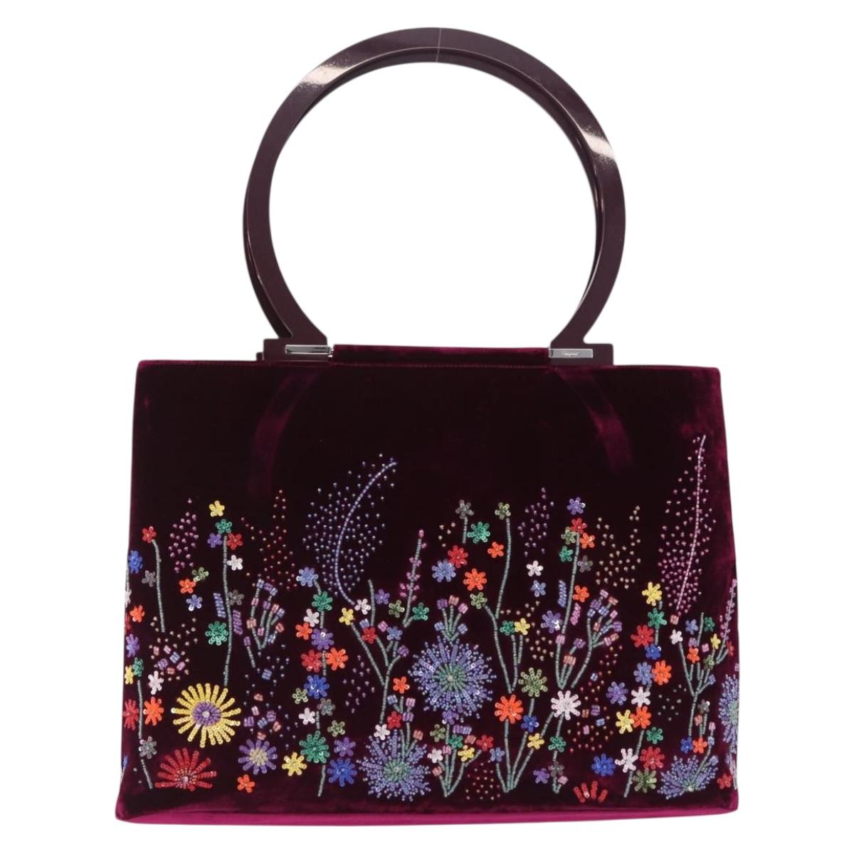 Salvatore Ferragamo Gancini Tote Bag Velor Purple Silver Auth 209980V