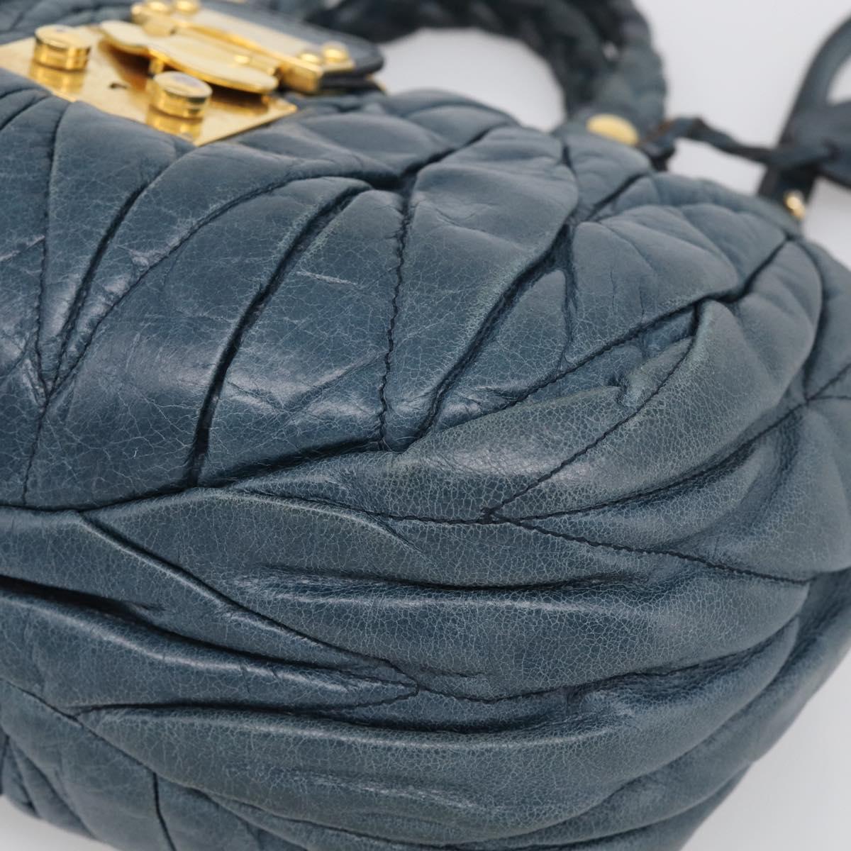 Miu Miu Hand Bag Vitellolux 2way Navy Gold Auth 209982A