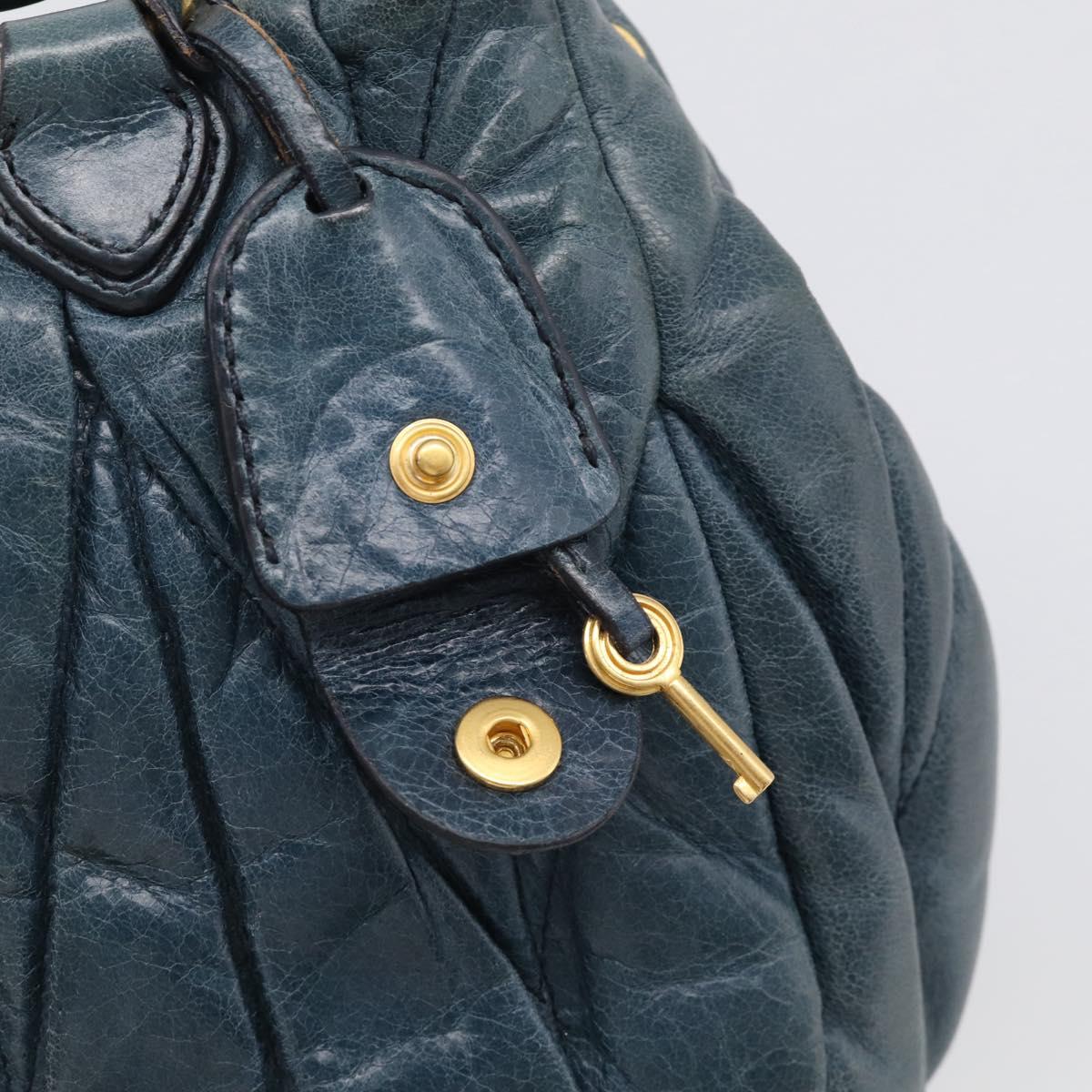Miu Miu Hand Bag Vitellolux 2way Navy Gold Auth 209982A