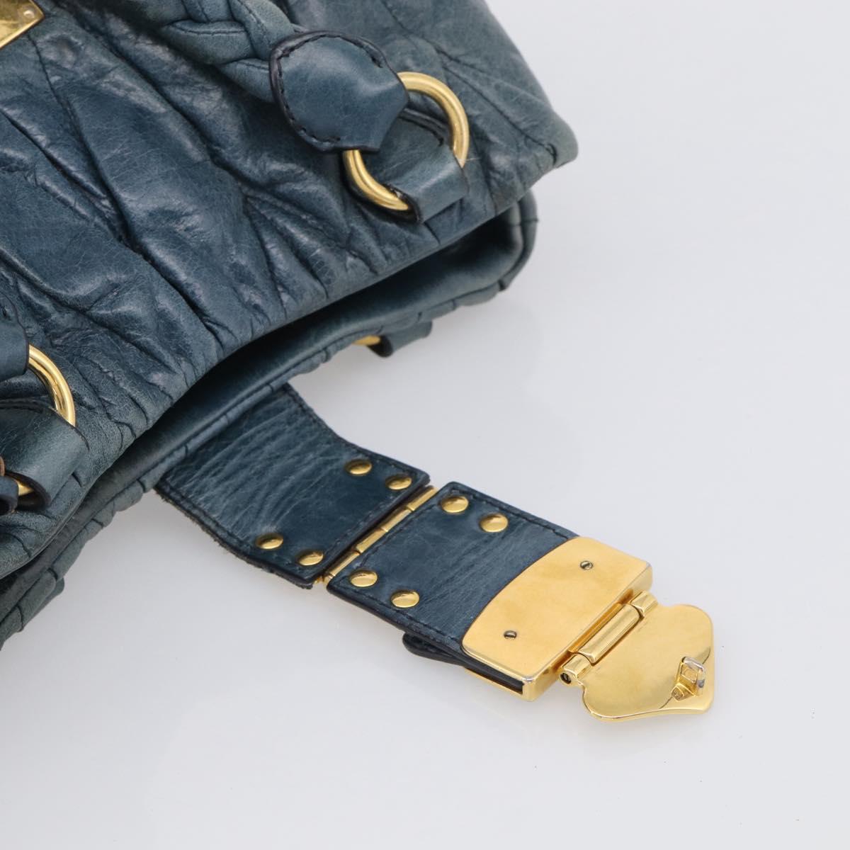 Miu Miu Hand Bag Vitellolux 2way Navy Gold Auth 209982A