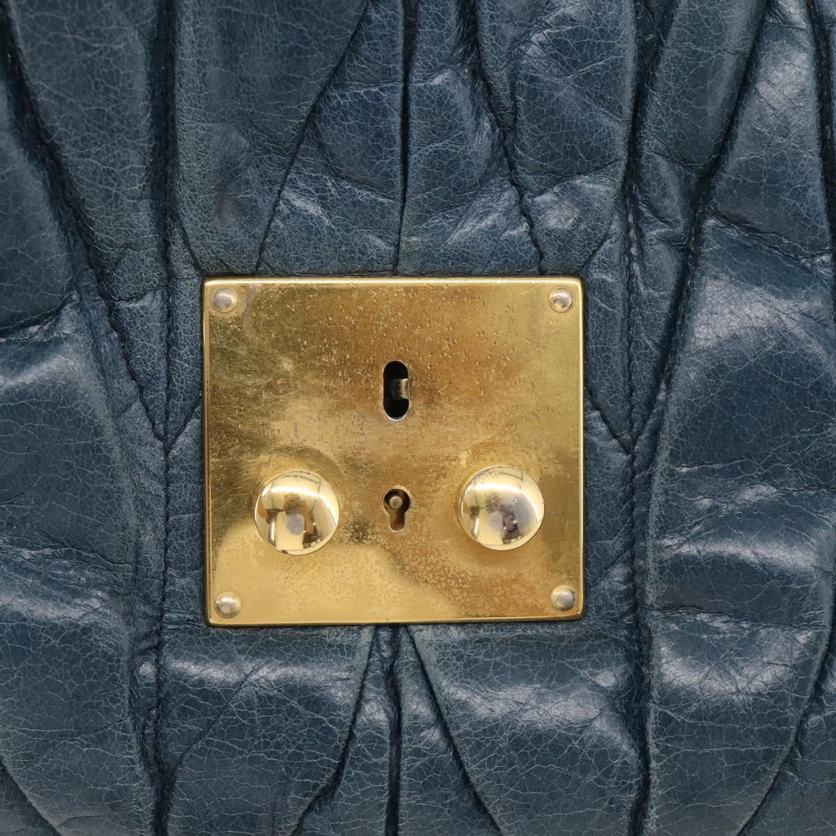 Miu Miu Hand Bag Vitellolux 2way Navy Gold Auth 209982A