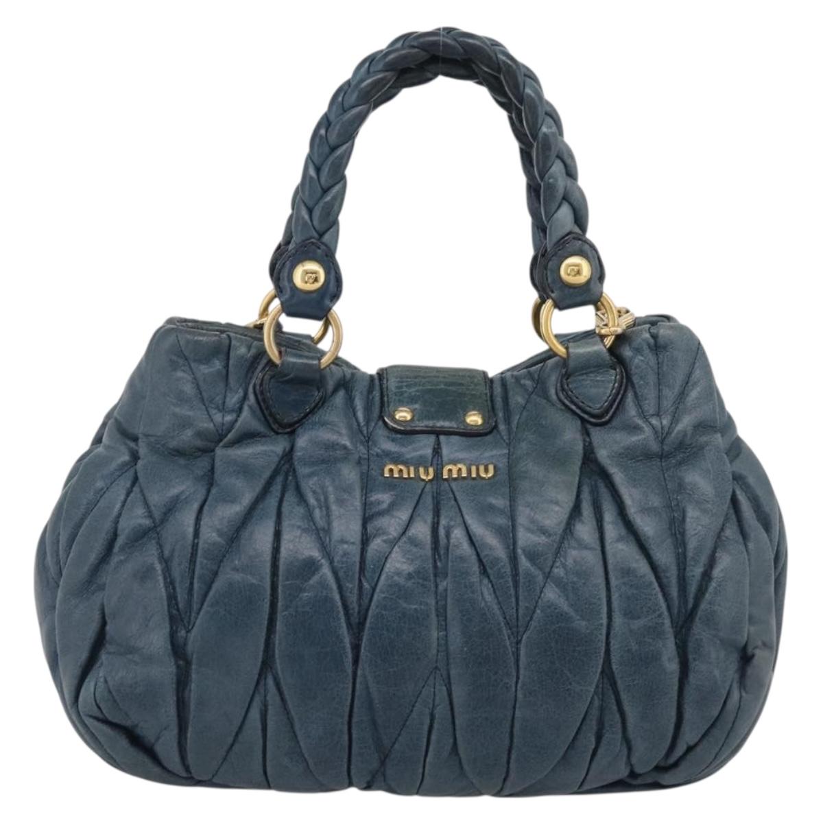 Miu Miu Hand Bag Vitellolux 2way Navy Gold Auth 209982A