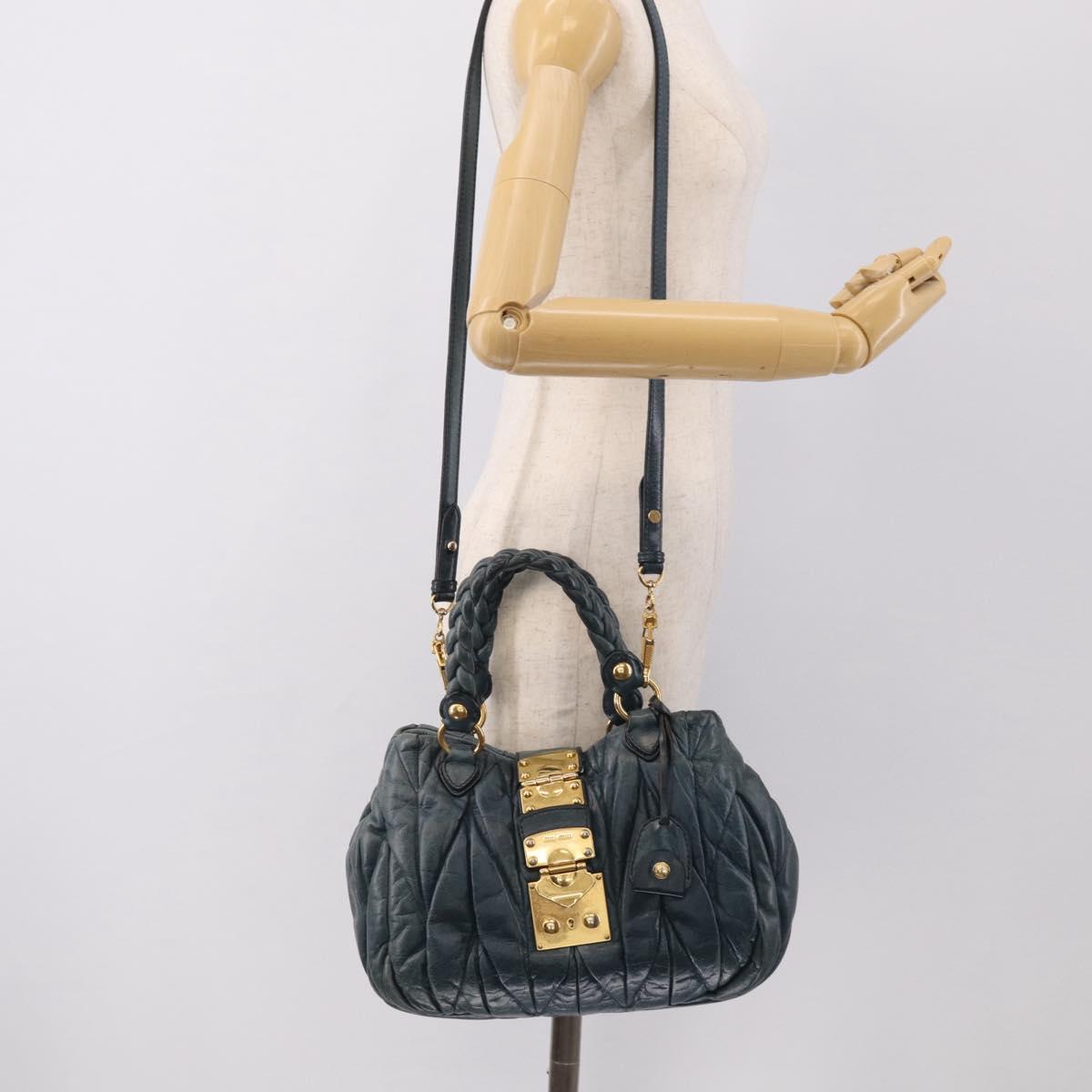 Miu Miu Hand Bag Vitellolux 2way Navy Gold Auth 209982A