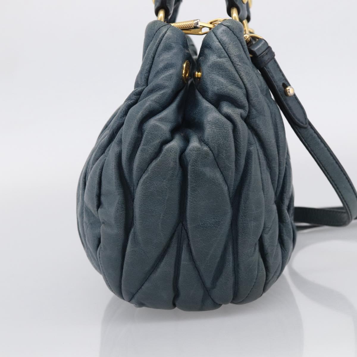 Miu Miu Hand Bag Vitellolux 2way Navy Gold Auth 209982A