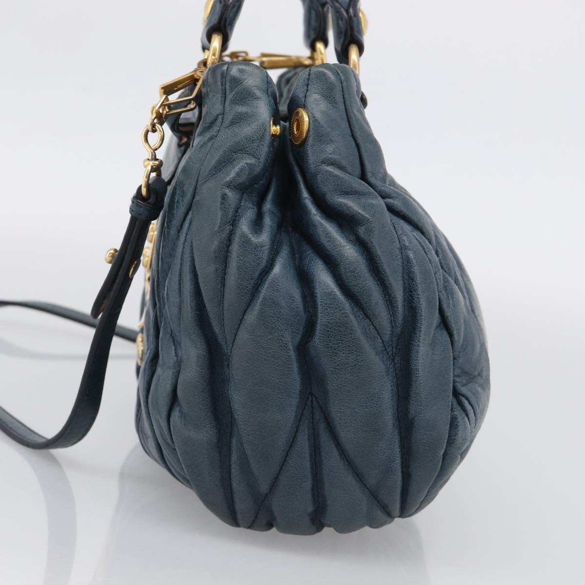 Miu Miu Hand Bag Vitellolux 2way Navy Gold Auth 209982A