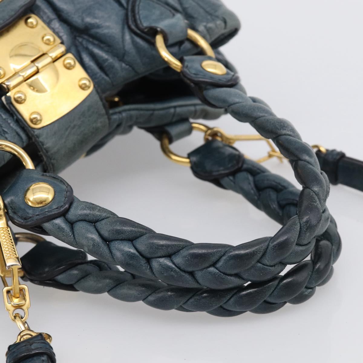 Miu Miu Hand Bag Vitellolux 2way Navy Gold Auth 209982A
