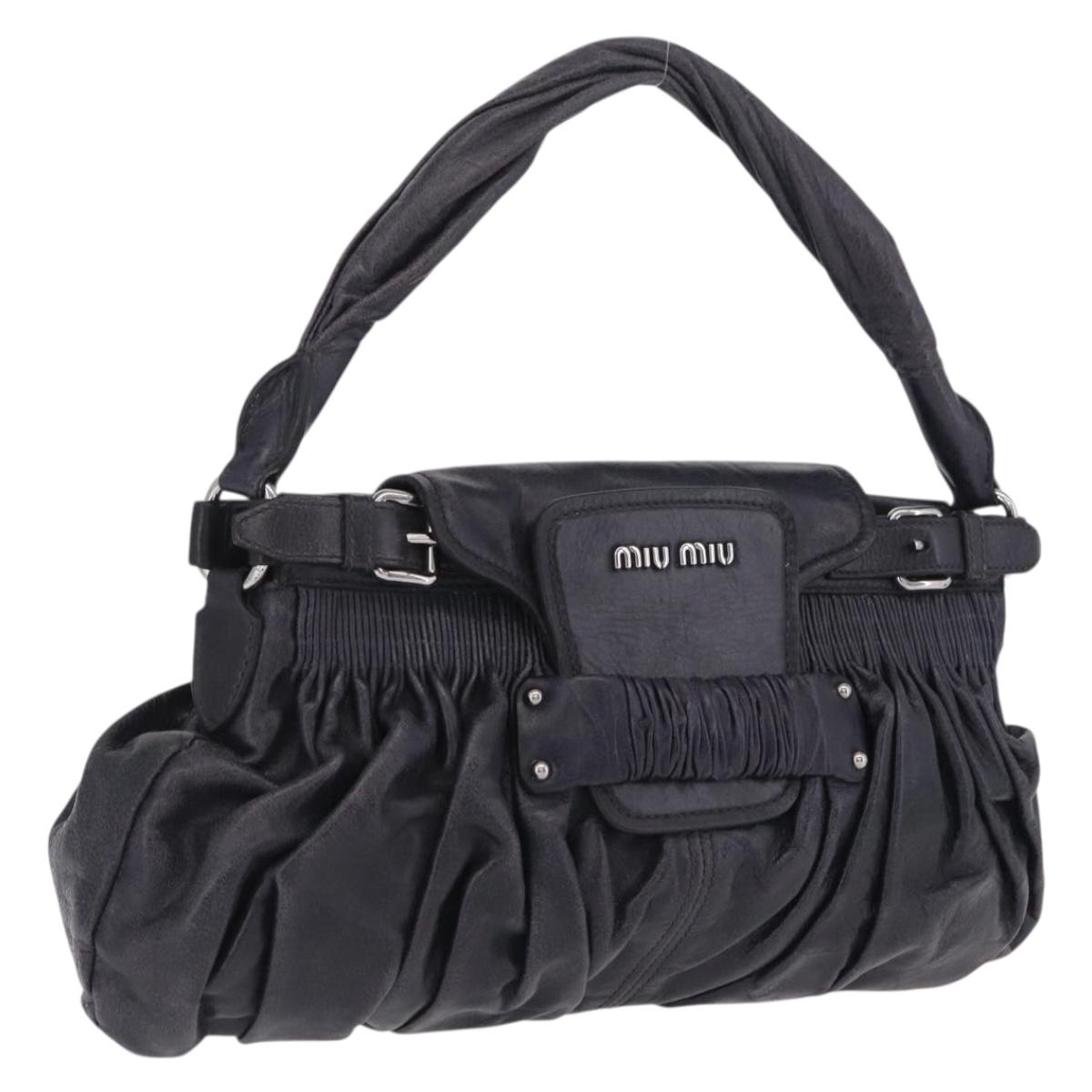 Miu Miu Hand Bag Vitellolux Black Silver Auth 209983A