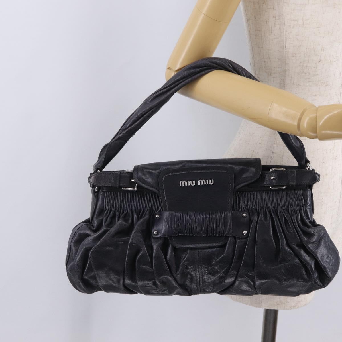 Miu Miu Hand Bag Vitellolux Black Silver Auth 209983A