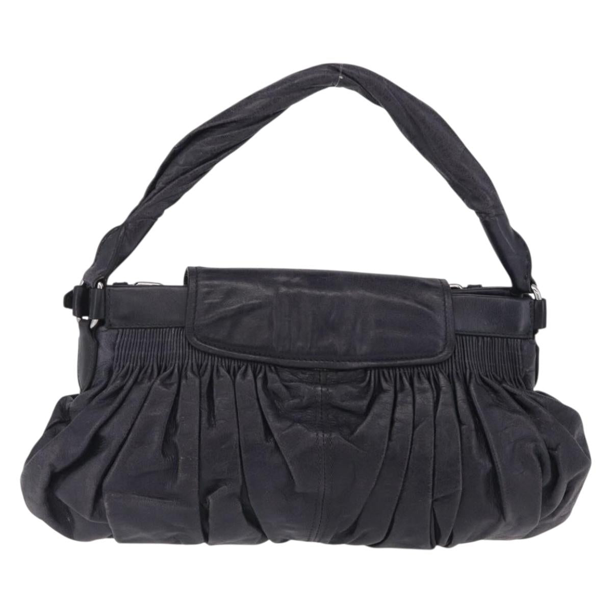 Miu Miu Hand Bag Vitellolux Black Silver Auth 209983A
