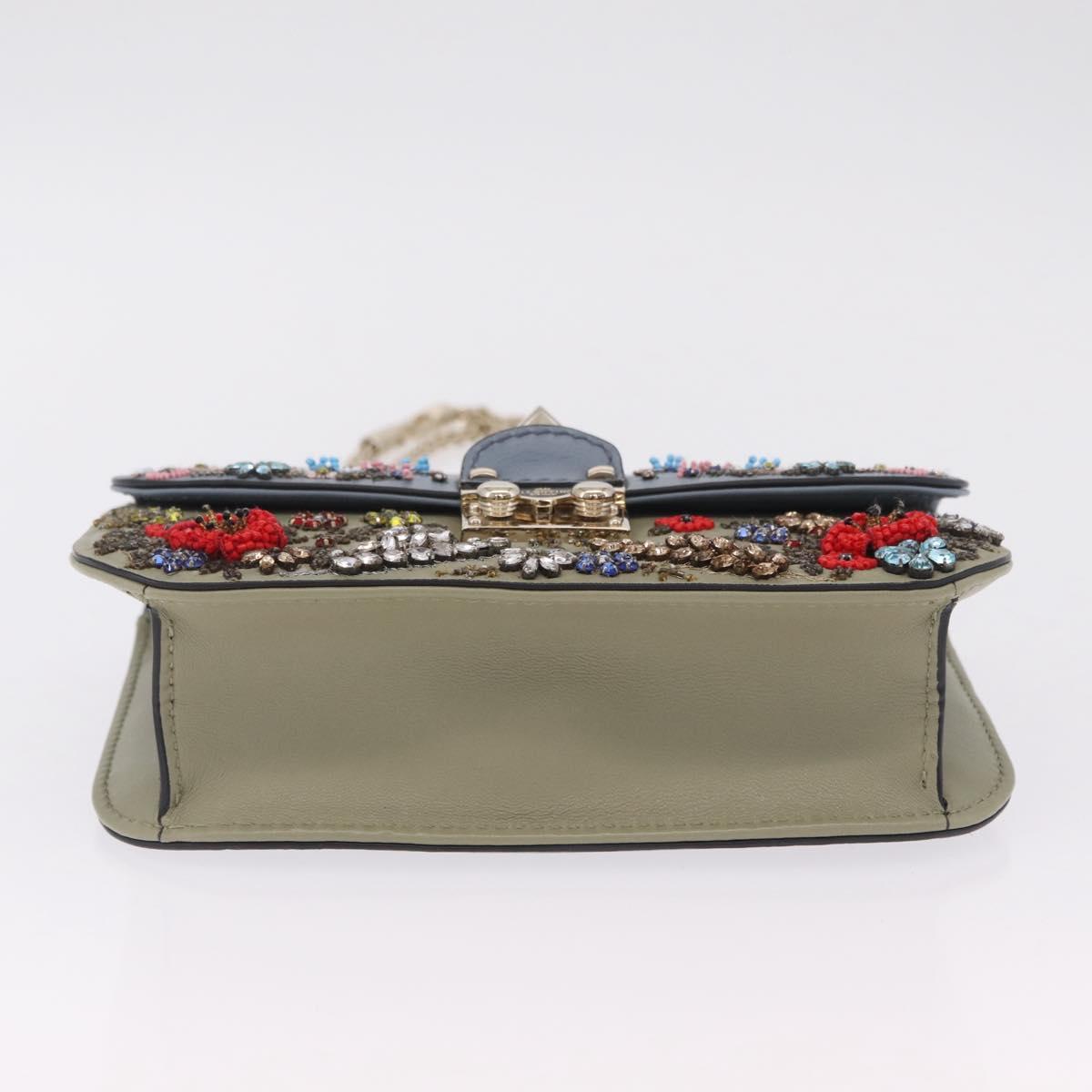 Valentino Chain Shoulder Bag Leather Light Blue Gold Auth 209984V