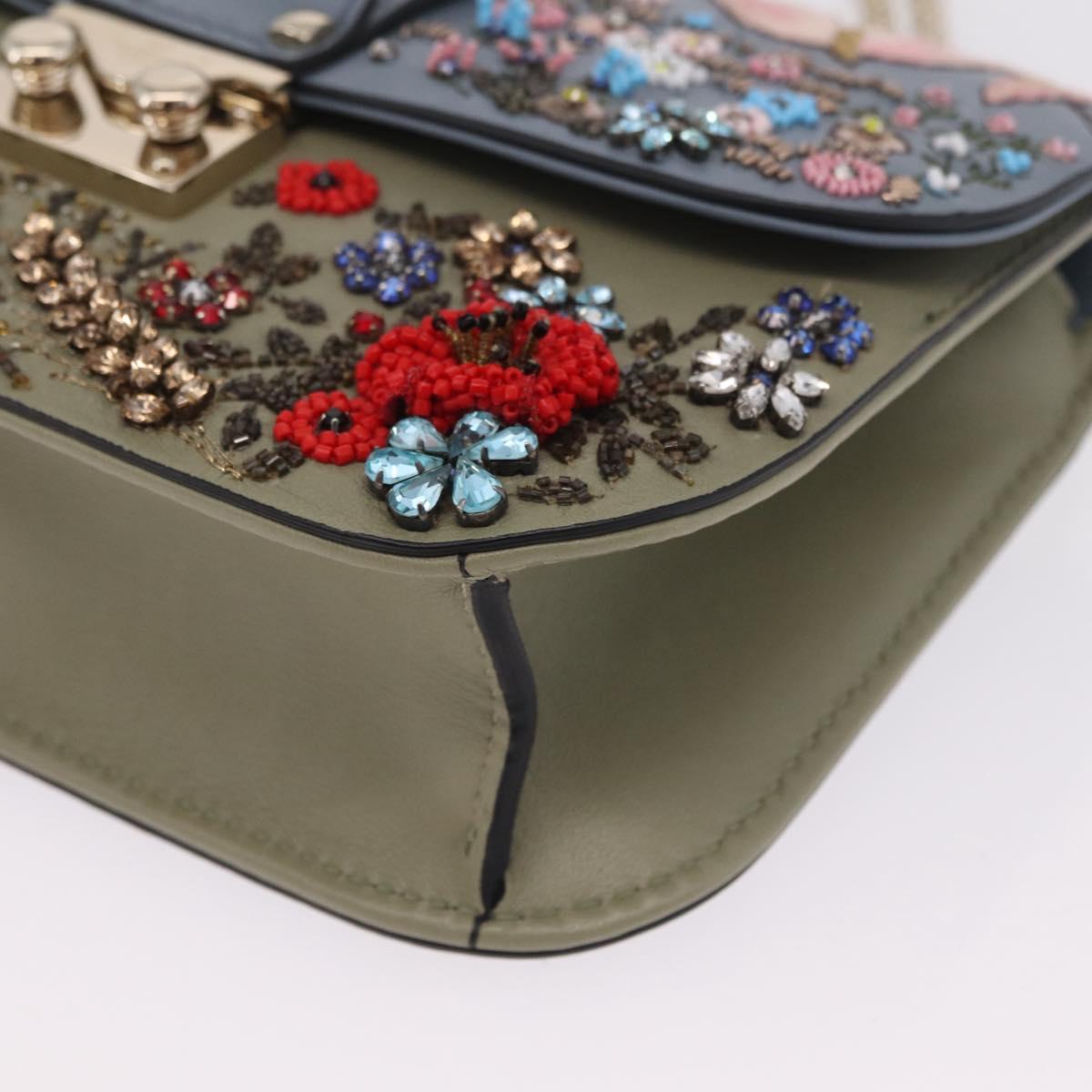 Valentino Chain Shoulder Bag Leather Light Blue Gold Auth 209984V