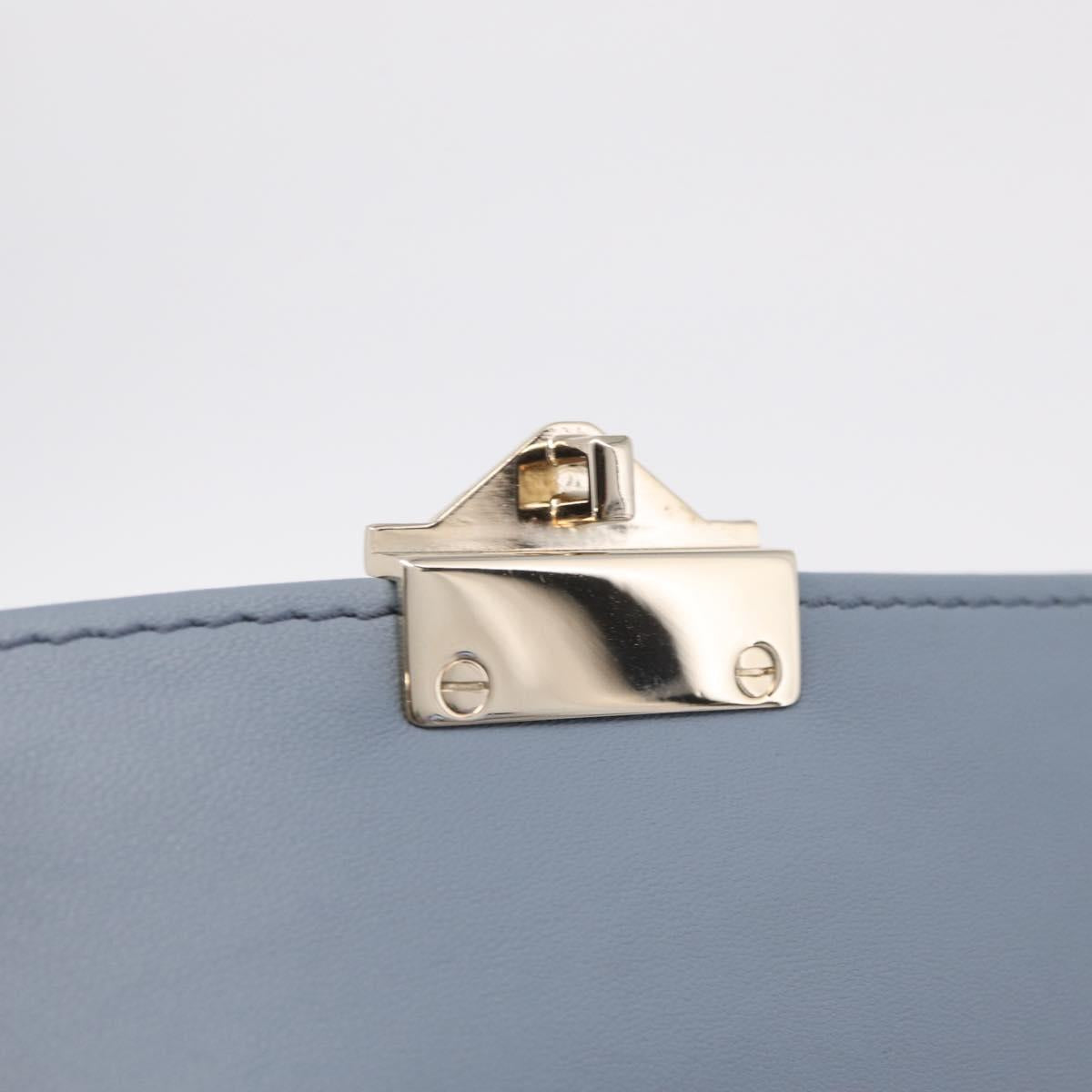 Valentino Chain Shoulder Bag Leather Light Blue Gold Auth 209984V