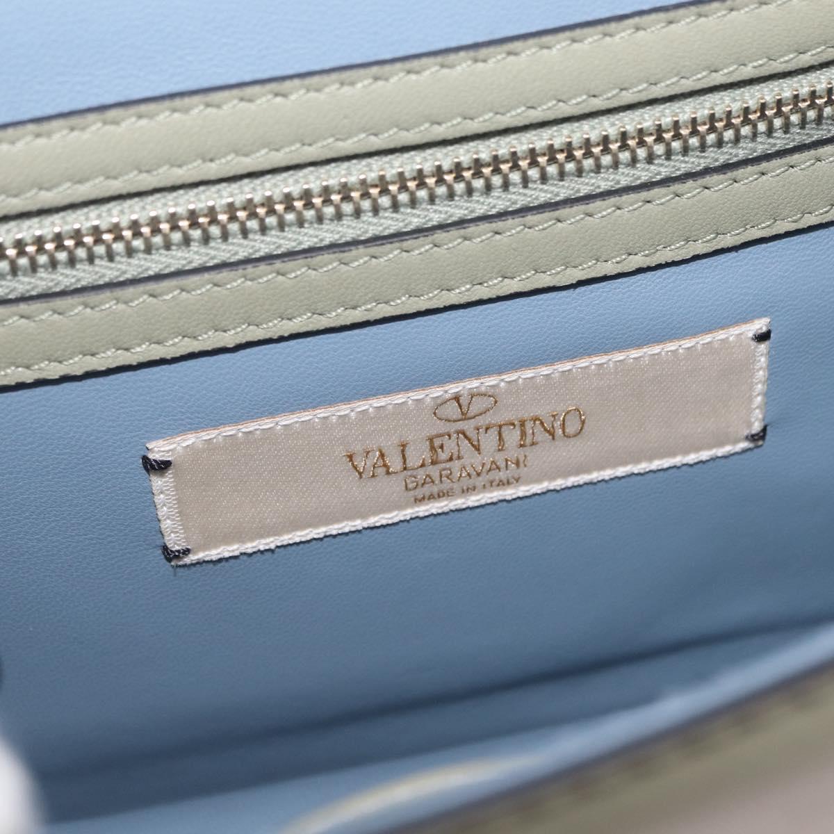 Valentino Chain Shoulder Bag Leather Light Blue Gold Auth 209984V