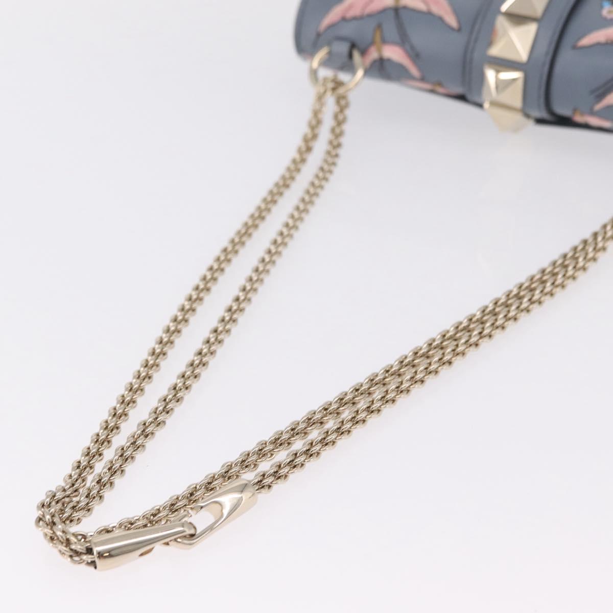 Valentino Chain Shoulder Bag Leather Light Blue Gold Auth 209984V