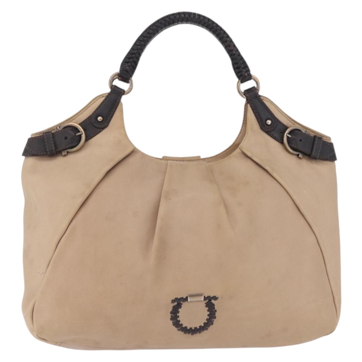 Salvatore Ferragamo Gancini Shoulder Bag Leather Beige Auth 209985
