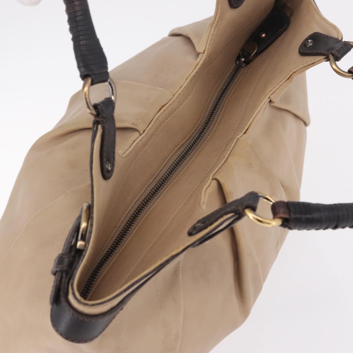 Salvatore Ferragamo Gancini Shoulder Bag Leather Beige Auth 209985