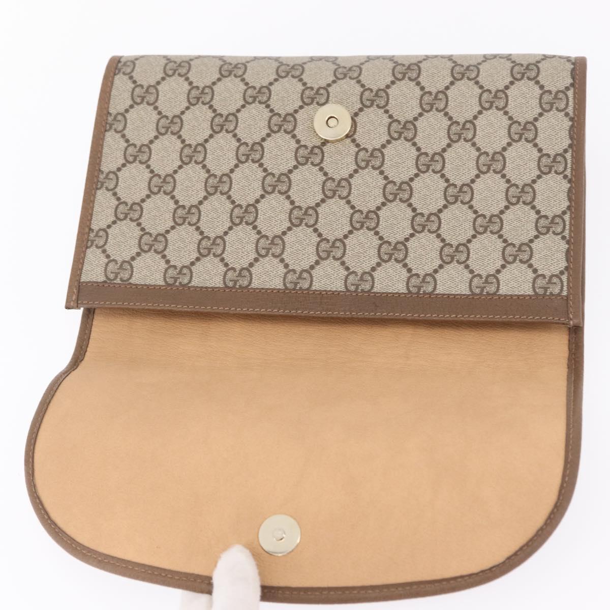 GUCCI GG Supreme Web Sherry Line Clutch Bag PVC Beige Gold 89 01 030 Auth 209986