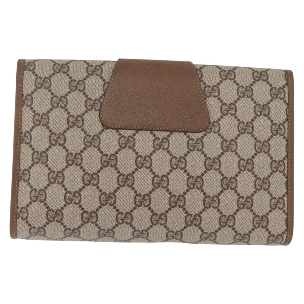 GUCCI GG Supreme Web Sherry Line Clutch Bag PVC Beige Gold 89 01 030 Auth 209986