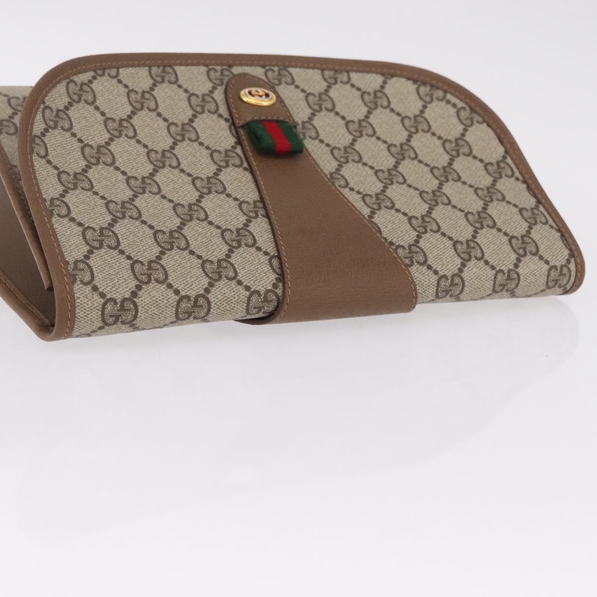 GUCCI GG Supreme Web Sherry Line Clutch Bag PVC Beige Gold 89 01 030 Auth 209986
