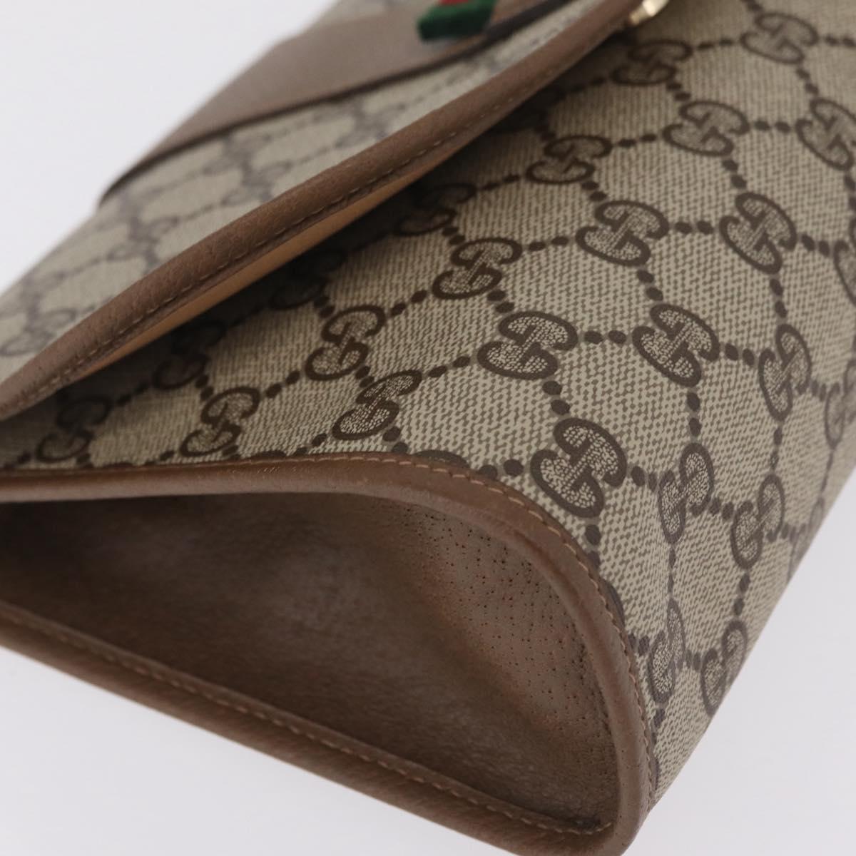 GUCCI GG Supreme Web Sherry Line Clutch Bag PVC Beige Gold 89 01 030 Auth 209986