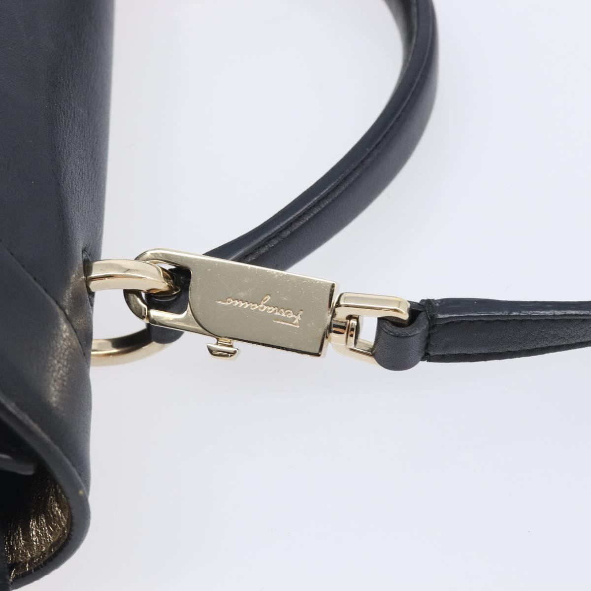 Salvatore Ferragamo Gancini Hand Bag Leather 2way Black Gold Auth 209987A