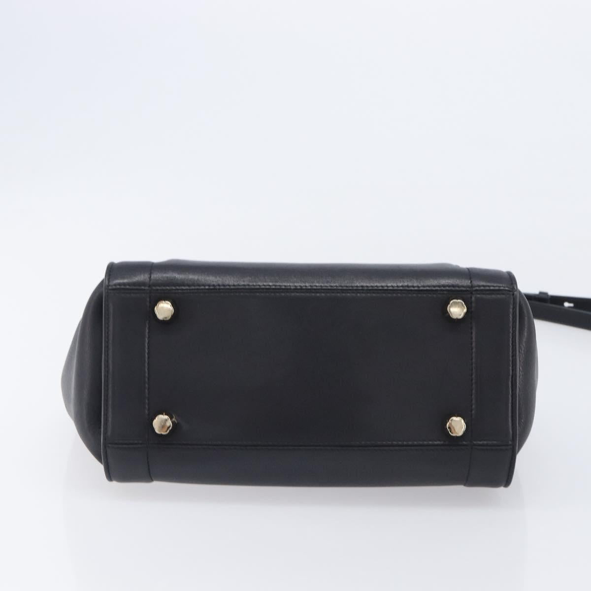 Salvatore Ferragamo Gancini Hand Bag Leather 2way Black Gold Auth 209987A