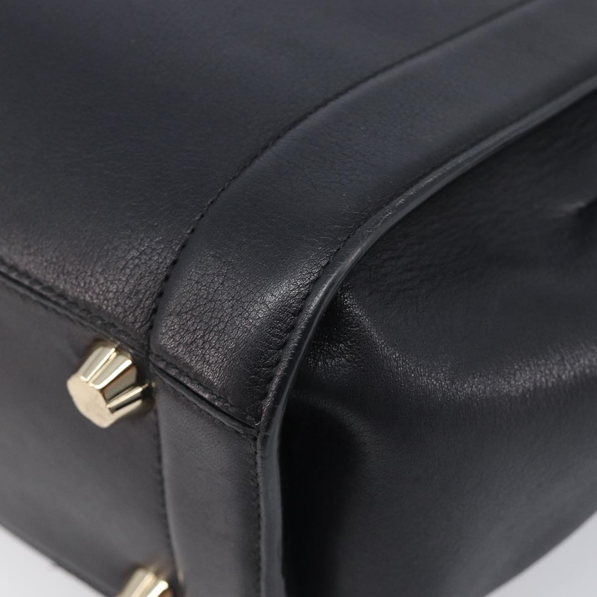 Salvatore Ferragamo Gancini Hand Bag Leather 2way Black Gold Auth 209987A