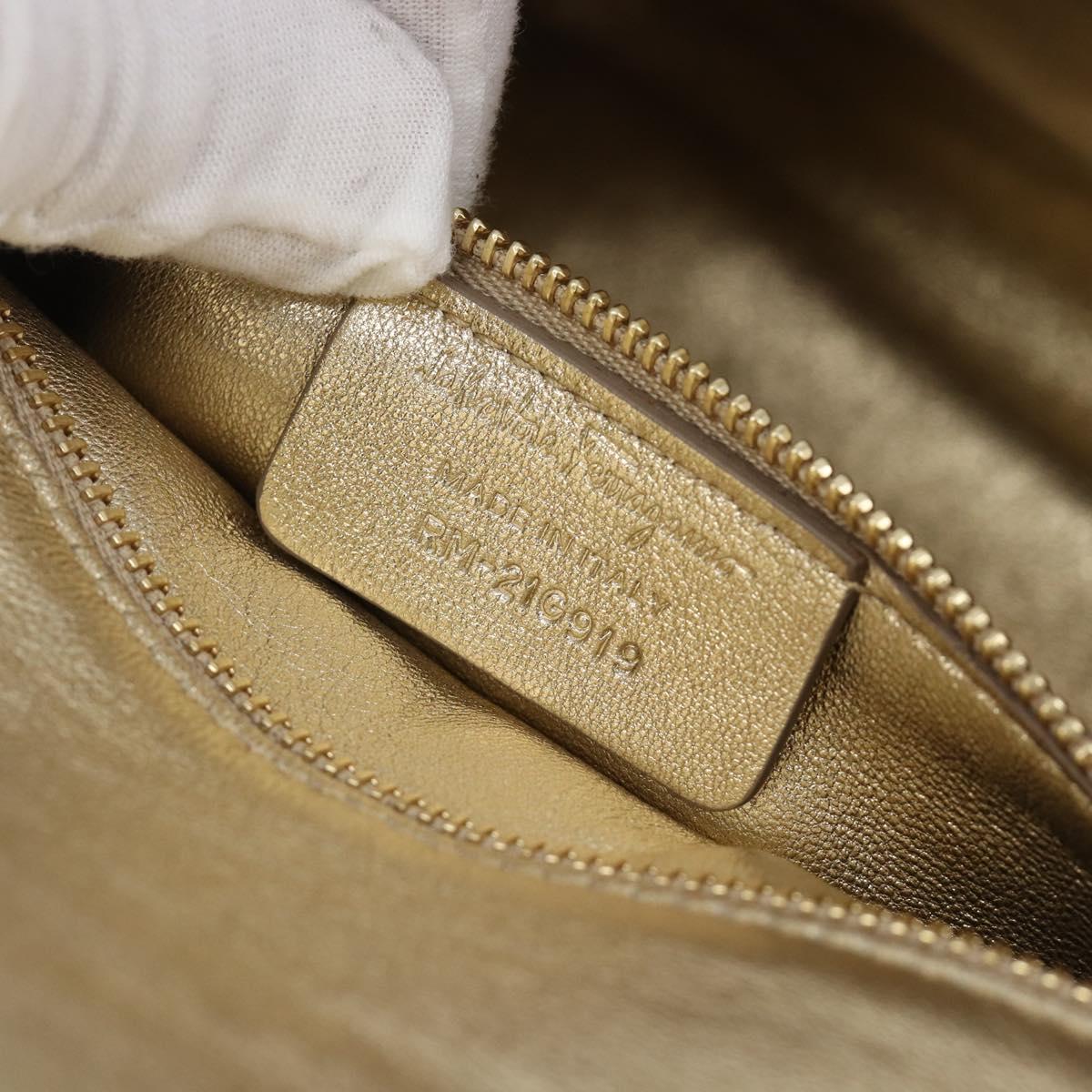 Salvatore Ferragamo Gancini Hand Bag Leather 2way Black Gold Auth 209987A