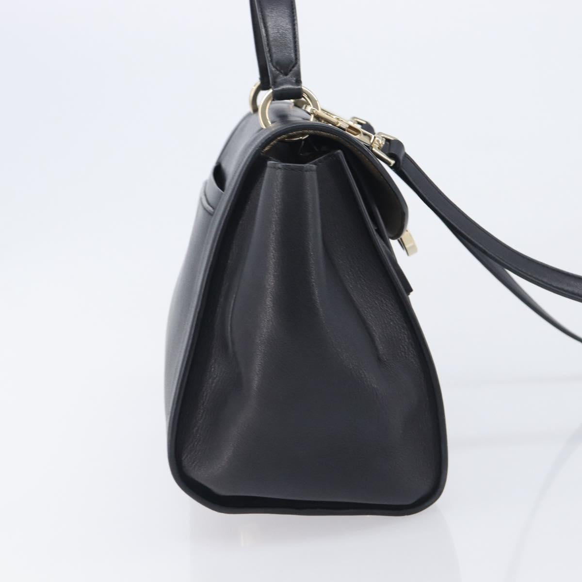Salvatore Ferragamo Gancini Hand Bag Leather 2way Black Gold Auth 209987A