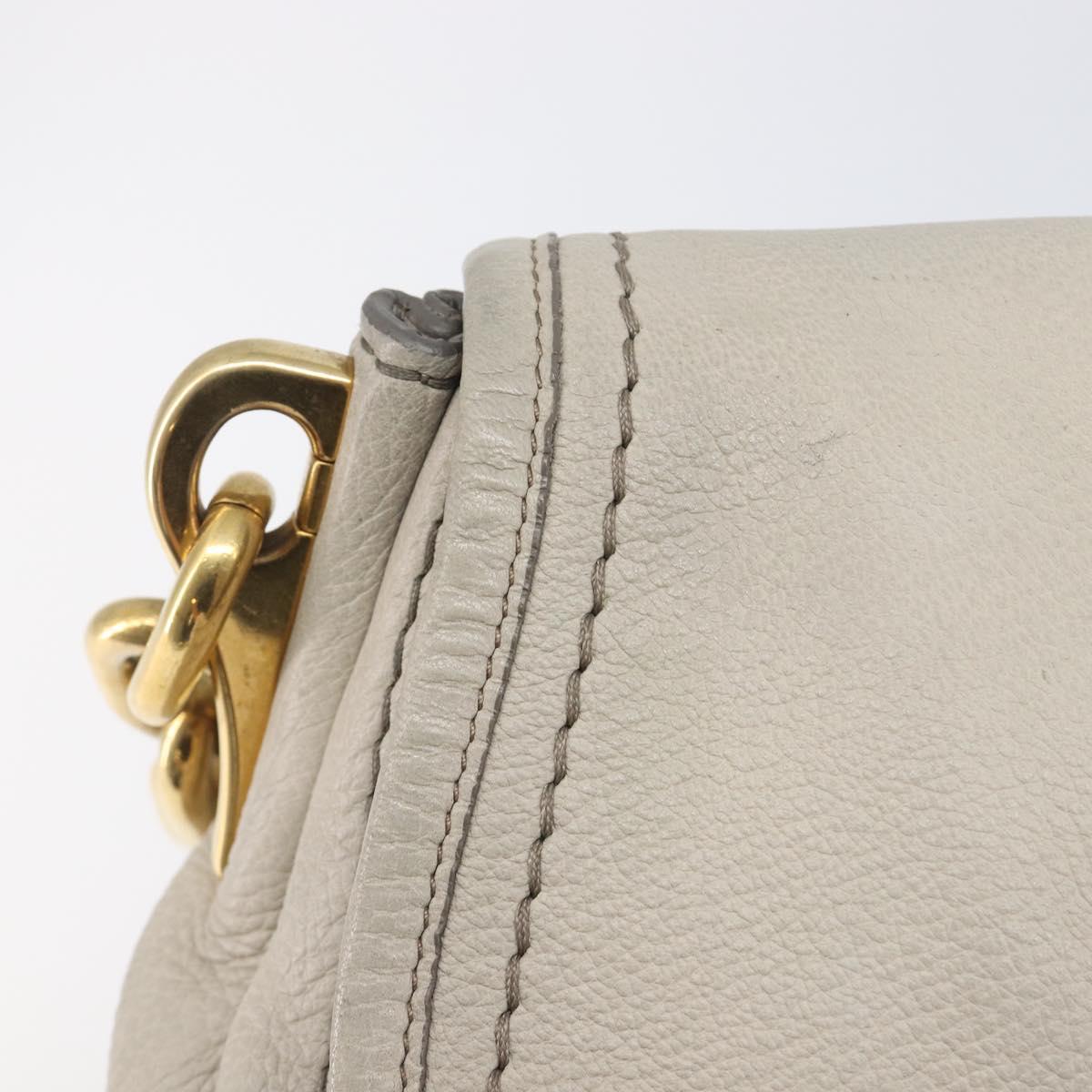 PRADA Chain Shoulder Bag Vittero Dino Leather Beige Gold Auth 209990A